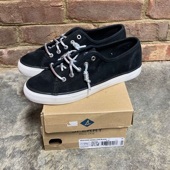 Sperry Seacoast Wash Black Leather Sneaker Size 6.5 NEW - Picture 10 of 10